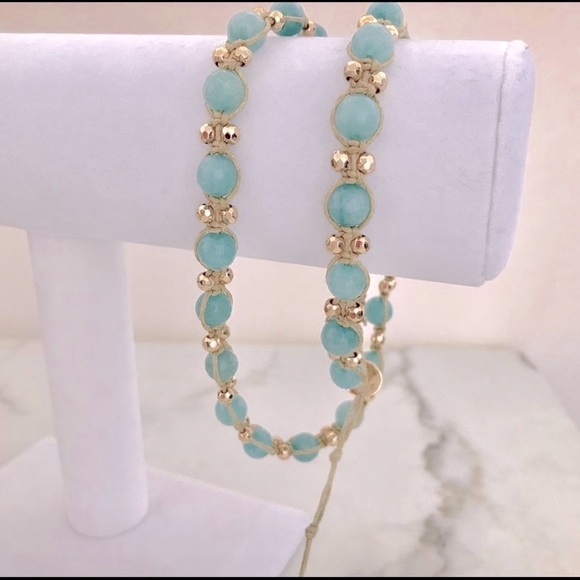 Knot Macrame Necklace gold and turquoise colors NWT - Picture 2 of 4